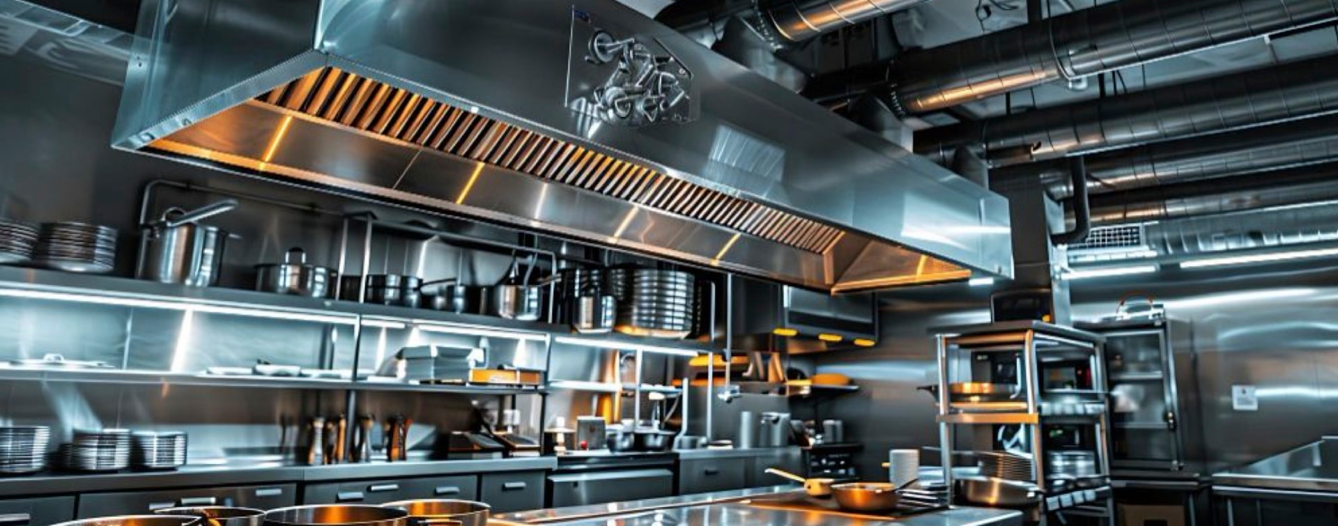 Commercial kitchen exhaust hood and ductwork